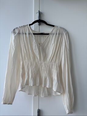 Cream V-Neck Peplum Blouse